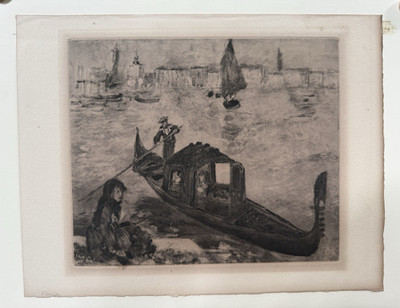 1919 Pierre-Auguste Renoir Engraving Venice Grand Canal Gondola Vollard