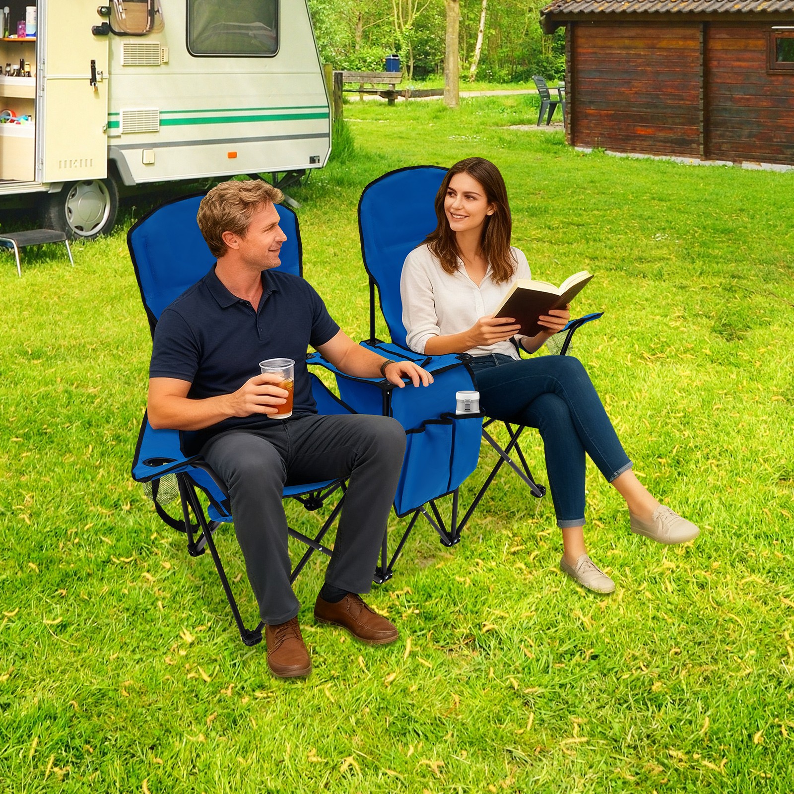 Foldable Picnic Beach Camping Chair With Canopy Shade Outdoor Folding Chair