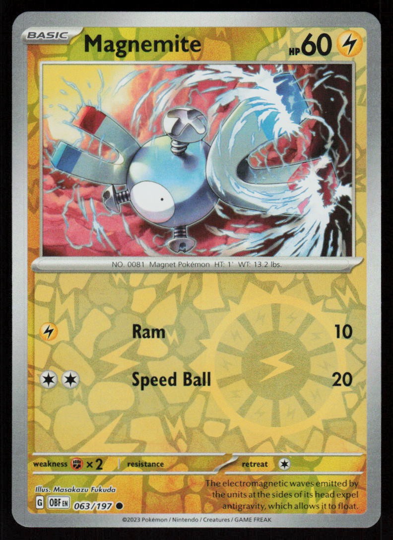 Magnemite 063/197 Common Obsidian Flames Pokemon Reverse Holo Near Mint