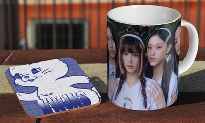 NewJeans Kpop Group Girls - Keramik Kaffee-/Teetasse + passender Untersetzer