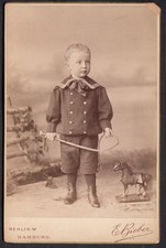HORSE WHIP BOY & TINY HORSE TOY STATUE ~ 1800s GERMANY CABINET PHOTO