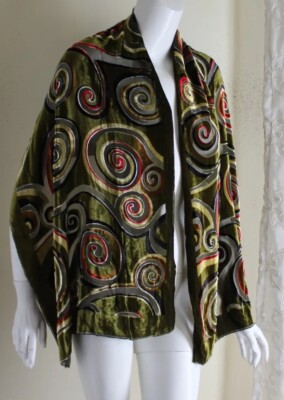 Cocoon House Estate Lux Olive Concetric Circles MOD Velvet Burnout Scarf Shawl