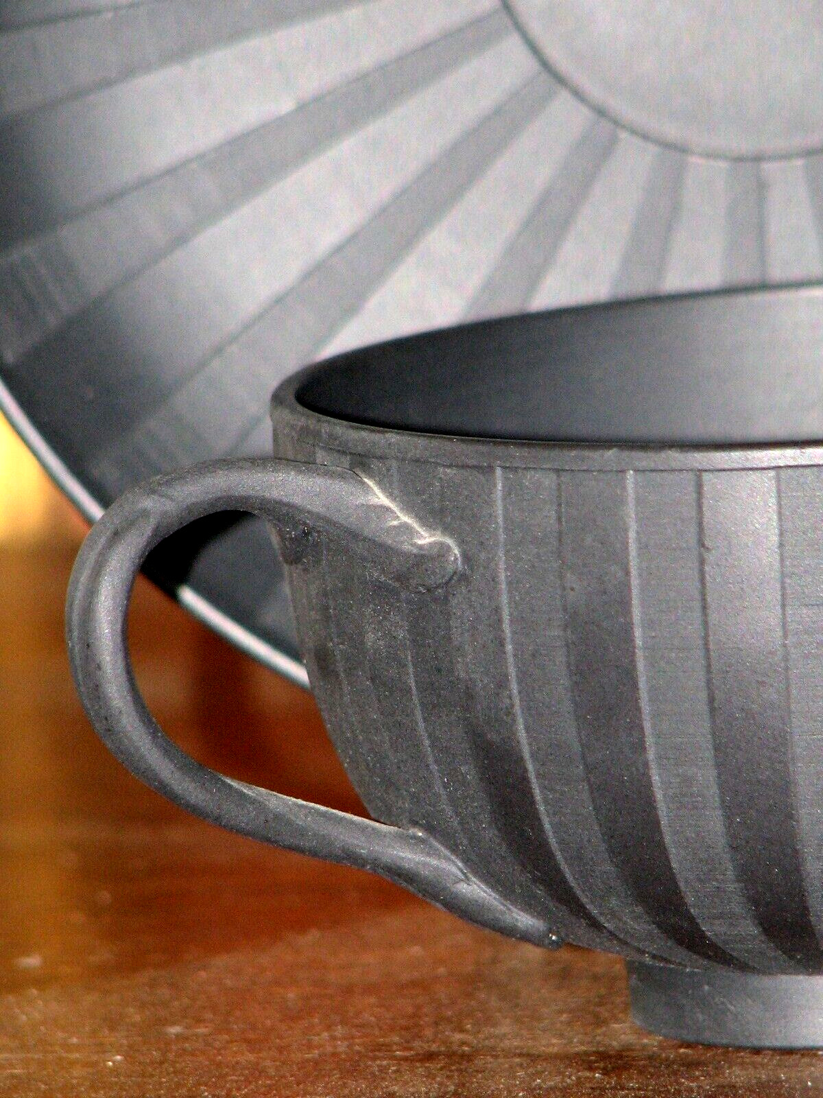 WEDGWOOD C.1800 RARE BLACK BASALT ENGINE TURNED CUP/SAUCER 3 AVAILABLE MUSEUM