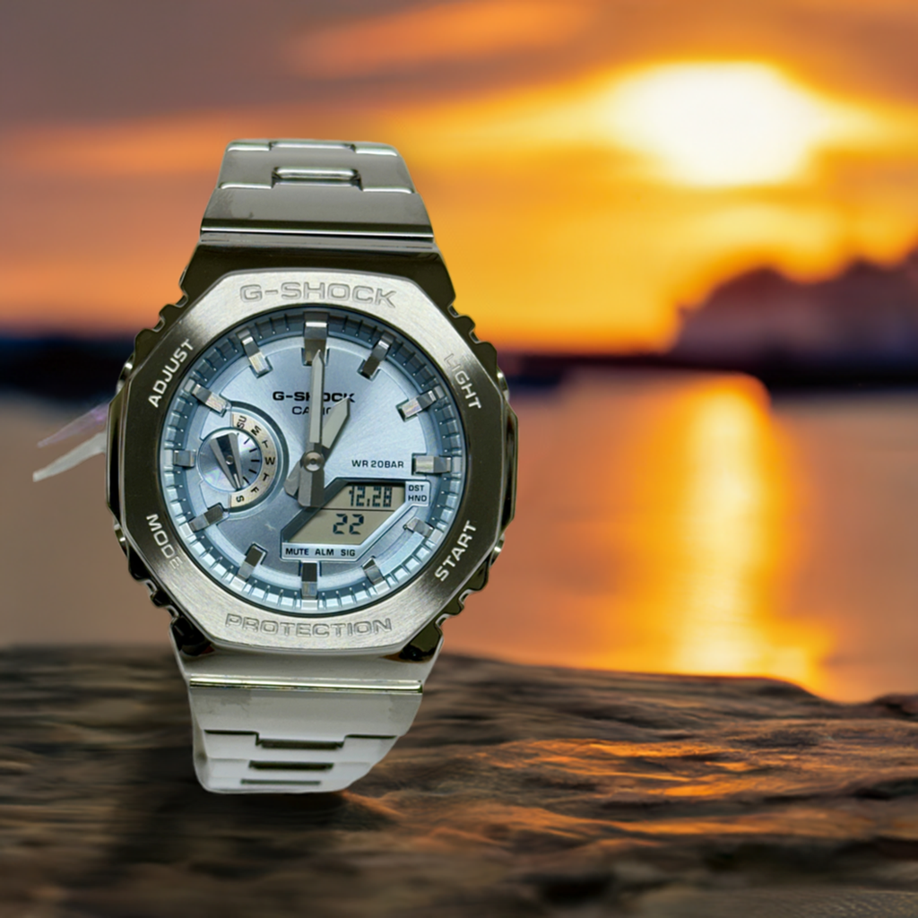 Casio G Shock GM2110D-2A metal G-Steel Men watch blue dial Ana