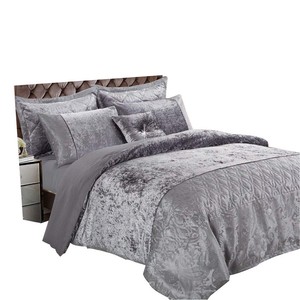3 Piece Santiago Silver Grey Crushed Velvet Duvet Quilt Cover Bed