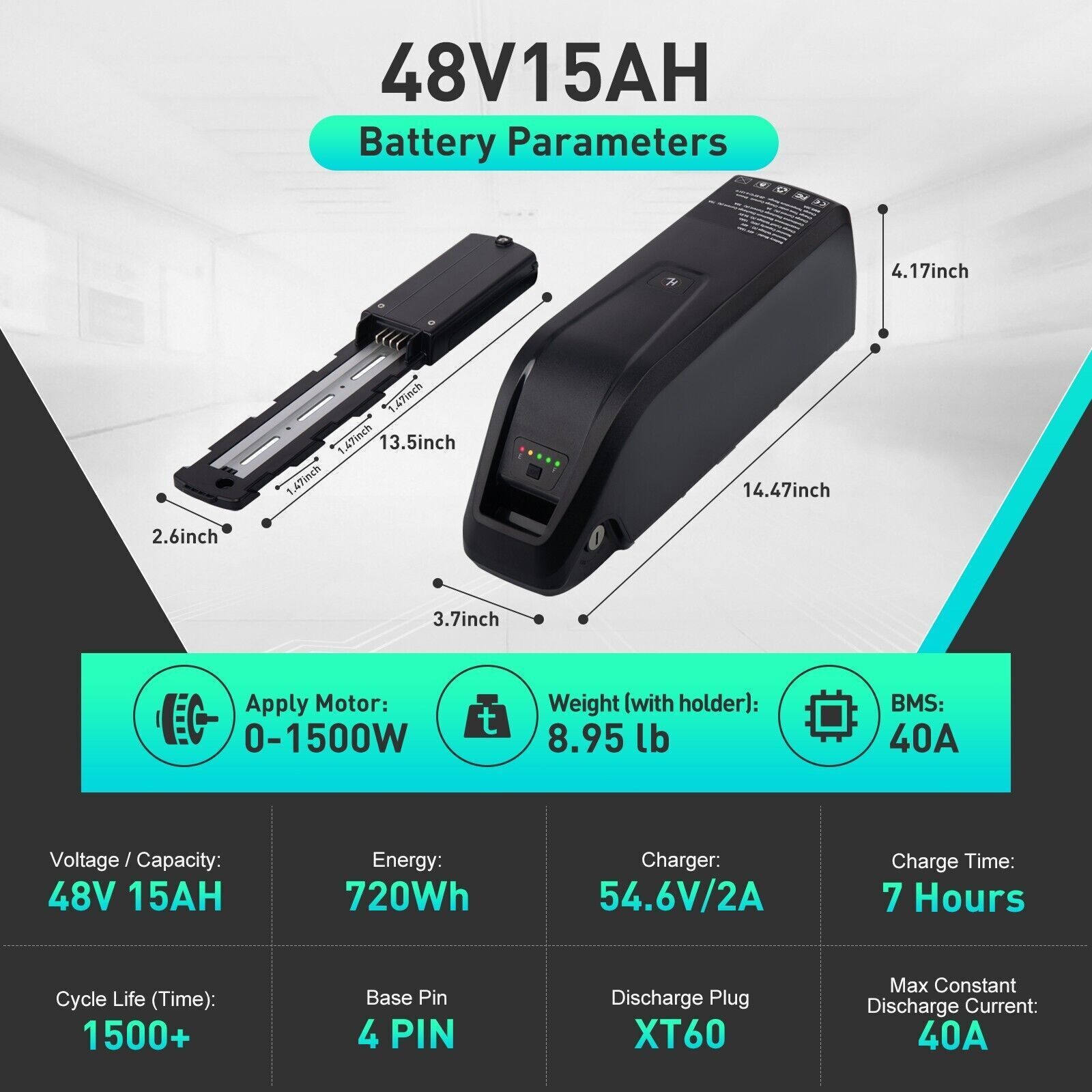 48V 15Ah Hailong Battery for 200W-1500W Ebike Electric Bike Lithium Battery BMS