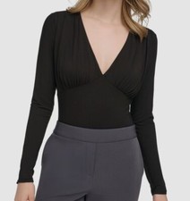 Calvin Klein Women's Black Long Sleeve Plunge Neckline Bodysuit Size M