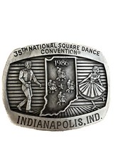 VTG 1986 Square Dance Belt Buckle 35th National Convention Indianapolis 3 1/4  