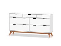 Kommode Sideboard Schrank 8 SchüBe Dacio Massivholz Kiefer Weiß Lackiert