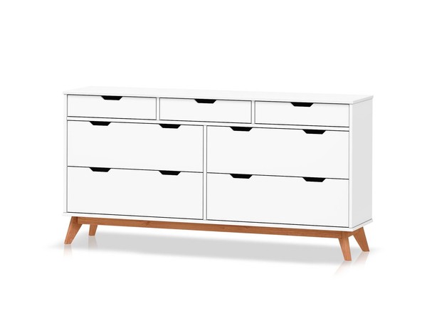 Kommode Sideboard Schrank 8 SchüBe Dacio Massivholz Kiefer Weiß Lackiert-image