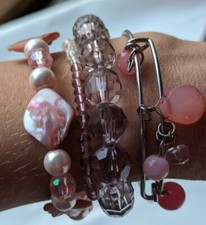 Set Of 4 Coordinating Pink Beaded Bracelets