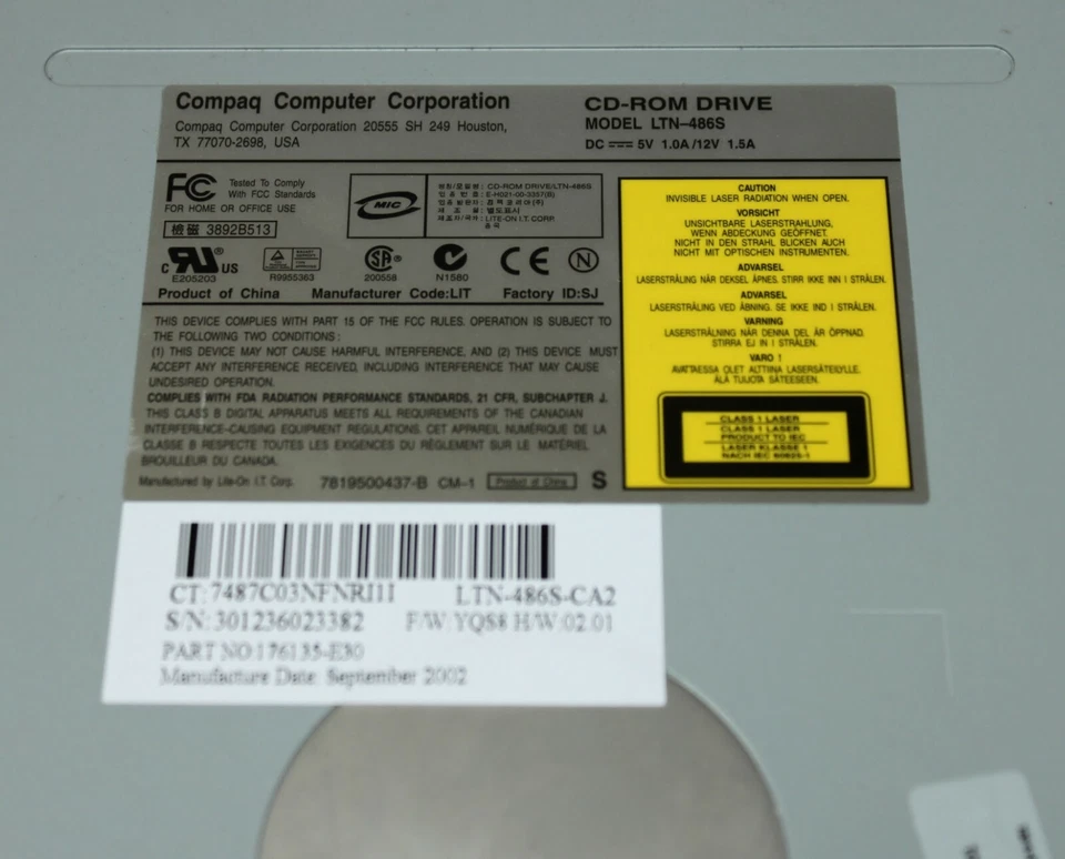 IDE 5.25" 48x CD ROM DRIVE - Compaq LTN-486S / 176135-E30 / 232320-001 - Image 2 of 3