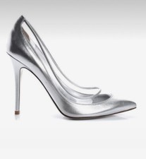 Valentino Garavani Metallic Silver Leather PVC Stiletto High Heel Pumps 40.5