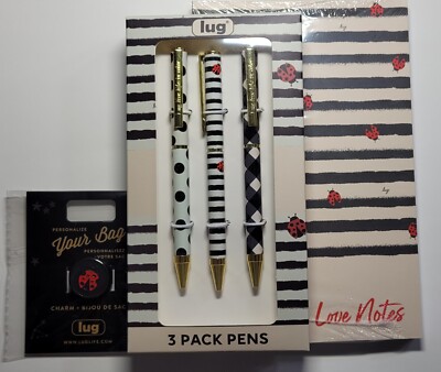 Lug ''Jotter Notebook & 3 Pack Pens & Charm Combo''- LADYBUG, New In Package, NIB 