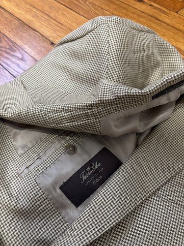 Tasso Elba Men's Blazer Jacket Sz 42L Brown Tan Silk Wool Houndstooth Sport Coat - Picture 6 of 9
