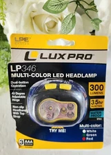 **NEW** LuxPro LP 346 Multi Color LED Headlamp, 300 Lumens, 3+ Hours, Waterproof