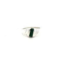 Sterling Silver Malachite Ring Size 5.75 -Stone 3 x 7 mm