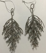 Lot Of 2 Pine Cone Christmas Ornament - 7 Silver With White Beads
