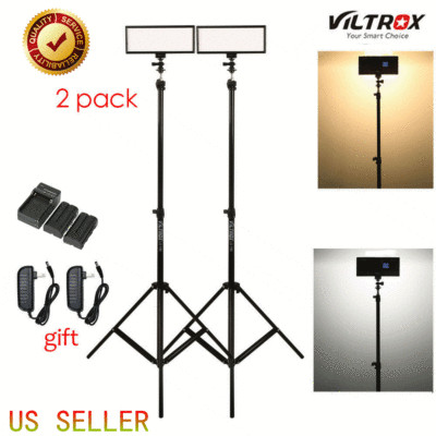 2 Set Viltrox L132T Bi-Color Dimmable LED Video Light With Light Stand & AC Adap