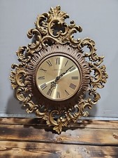 Vintage 1965 Burwood Gold Gilt Plastic wall hanging Clock