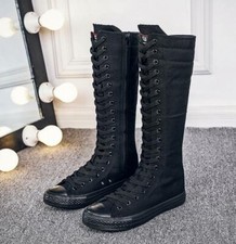 Scarpe da ginnastica donna ragazza fiori tela al ginocchio stivali zip punk gotico ballo BJ