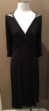 Sandra Darren 6 S Black Jersey Romantic Cottage Core Dress W Lace Accents