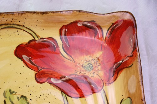 Poppy Splatter Square Dinner Plate Maxcera Red Flowers Ruffled Rim 11 " - Picture 3 of 9