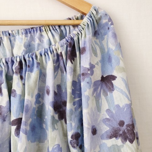Sportsgirl Linen Blouse Top Size 10-12-14 Blue Green Floral Balloon Sleeve Crop - Picture 4 of 12
