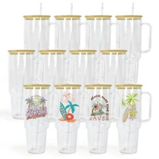 USA Warehouse 40oz sublimation Glass Cups Clear Blanks Mugs w/ Bamboo Lids