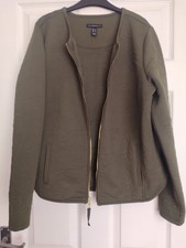 Izaac Mizrahi Live Women's Size L Collarless Jersey Jacket Green Khaki