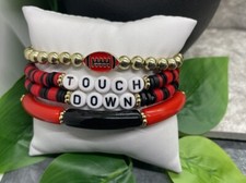 4 PC Boho Beaded Stackable 7  Plus Stretch Charm Bracelet Set Football B3893