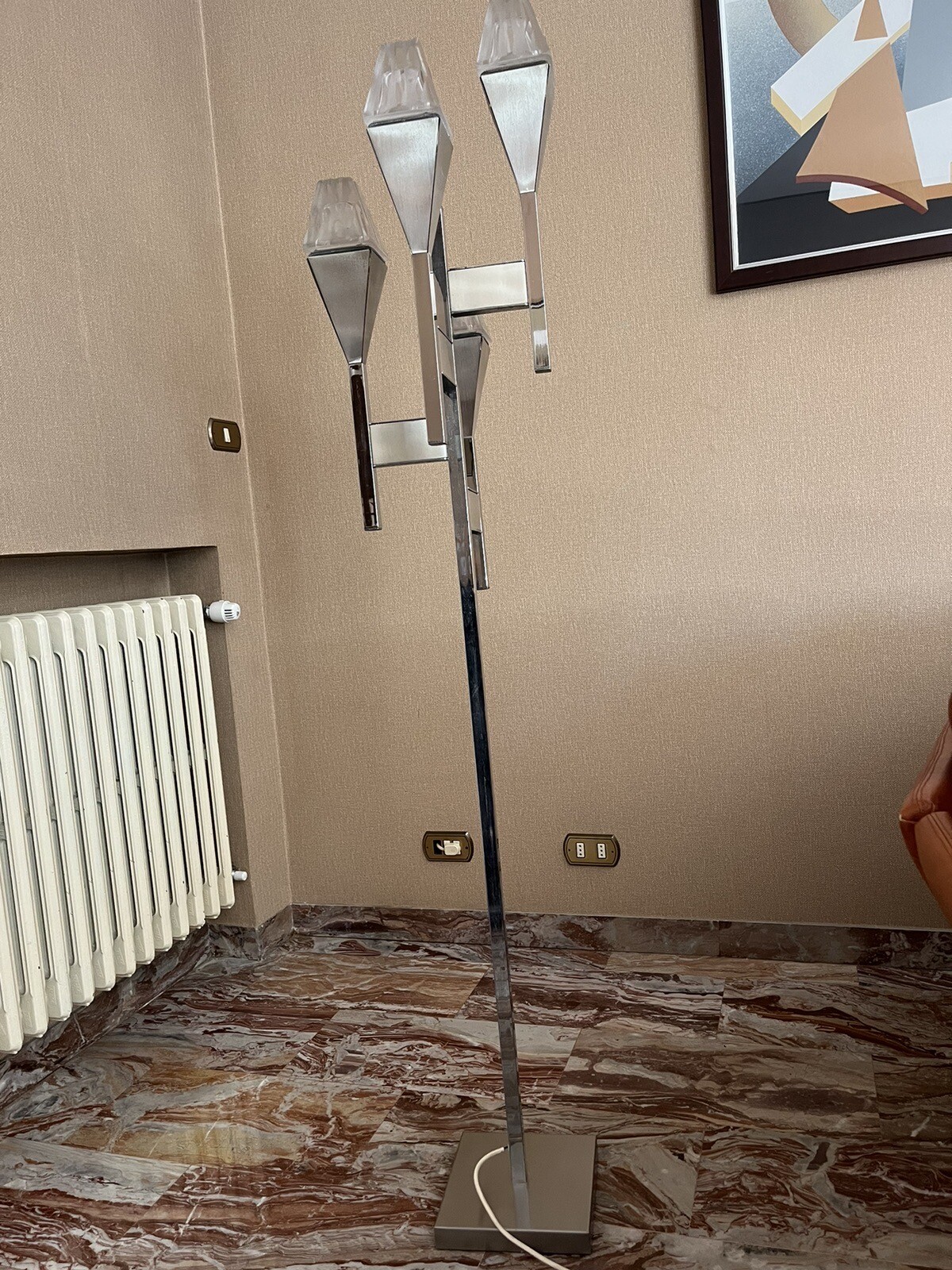 Lampada da terra Piantana space age anni 70 Vetro Acciaio Vintage foto 2