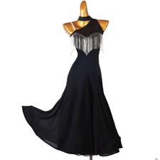NEW Latin Ballroom Dance Dress Modern Salsa Waltz Standard Long Dress F930 Black