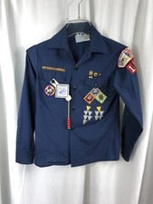 Vintage 1997 Boy Scouts Uniform Shirt Youth Medium 10-12 Patches Pins USA Blue