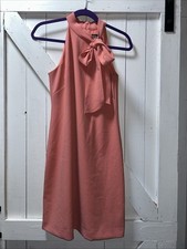 Vince Camuto Womens Neck Bow Tie Sleeveless Crêpe Shift Dress Hot Coral Size 4