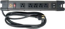 5 Outlet All-Metal Magnetic Power Strip with 2.4A USB, 8 ft, Black