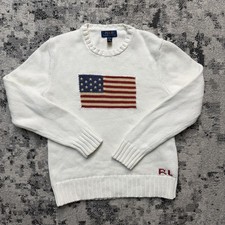 Polo Ralph Lauren American Flag Sweater Youth Kids Large White Cotton