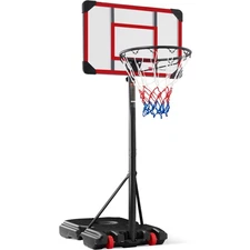 Kids Height-Adjustable Basketball Hoop, Square Backboard w/ 2 Wheels