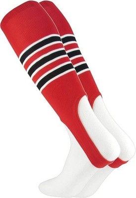 TCK Striped Baseball Stirrups Softball Stirrups 7 Inch Scarlett/White/Black Med