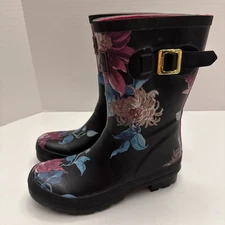 Joules Molly Well Rain Boots Women’s Size 6 Navy Floral Rubber Gold Buckle