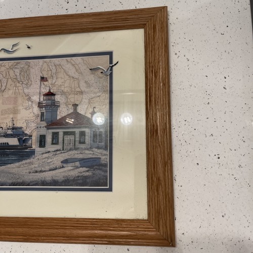 Lighthouse Art Print By Betty Vestuto Framed 16 X 13 Painted Seagulls On Glass - Picture 7 of 8