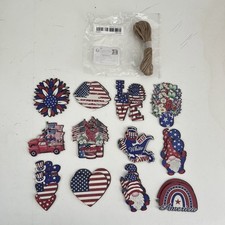 24 Pcs 4th of July Ornaments Vintage Patriotic Tree Ornaments Wooden Memorial