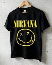 Nirvana Smiley Face T-Shirt Black Grunge Rock Band Tee Unisex Kids Adults
