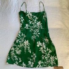 NWT Reformation Kosta Silk Skinny Strap A Line Mini Dress Green Floral Mystique