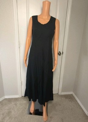 Black 100% Linen Boho Indie Dress Size 6 Banana Republic Vacation Maxi Flare P43