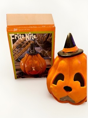 Vintage Frite Nite Ceramic Jack-O-Lantern w Witch Hat Original Box Halloween