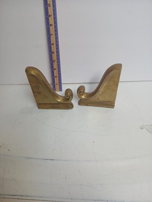 Vintage Pair of Brass Scroll Bookends Made in Korea For Andrea by Sadek