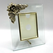 RARE Magnolia Gold Floral Picture Frame Beveled Glass - Holds 3.5" x 5" Photo