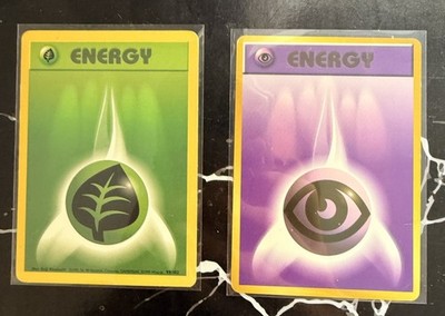 Pokemon TCG Grass Energy Card Vintage 1999 + Psychic Energy Card 2011 *SLEEVED*