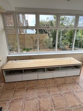 TV/Media Unit Wood and Glass Sliding Doors, 5 Drawers 250cm L x 60cm W x 48cm H